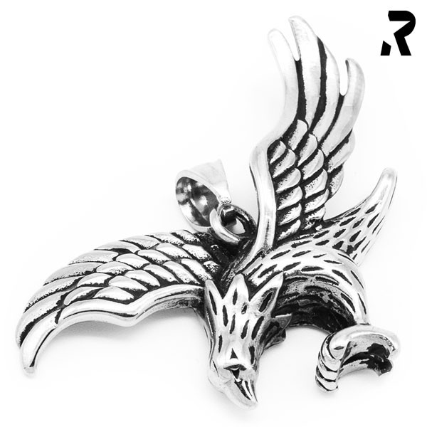 tieranhänger fast eagle, adler mit vielen details, geschwungene flügel, feine relief struktur, mittlere größe, edelstahl anhänger für damen, männer, geschenkidee, männer geschenk, damen geschenk, anhänger mit kette