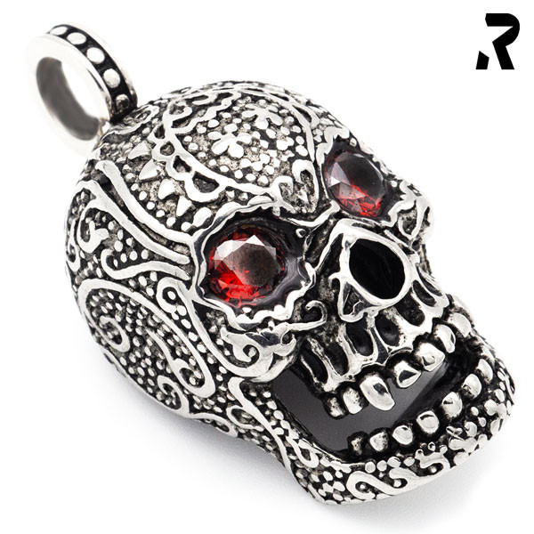 totenkopf anhänger glamour baby, rote augen, ornamente, kettenanhänger männer, kettenanhänger damen, kettenanhänger für damen, für männer, geschenkidee, männer geschenk, biker geschenk, anhänger mit kette, edelstahl anhänger