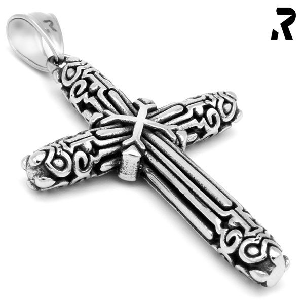 kreuz anhänger mystic cross, biker kreuz, edelstahl, relief oberfläche, silber, schwarz,männer geschenk, damen geschenk, bikerschmuck, rockerschmuck, edelstahlschmuck, edelstahl anhänger, kreuz anhänger mit kette